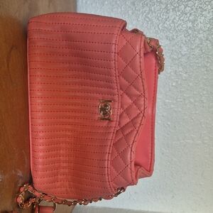 Coral Quilted Chain Shoulder Bag
